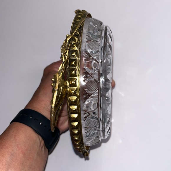 Vintage Crystal Bowl with Gold Floral Accents • purse bowl • trinket jewelry - Picture 5 of 11